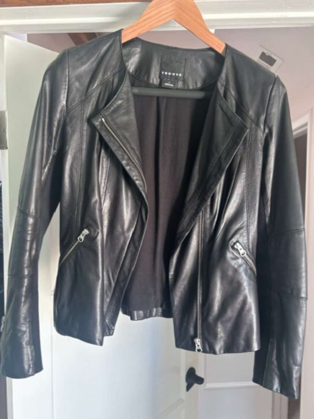 Trouvé Black Leather Asymmetrical Zip-Front Moto Jacket S - pristine condition